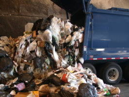 Garbage truck dumping waste